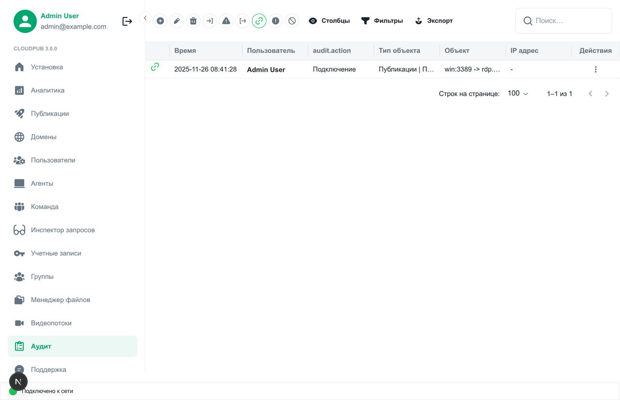 Фильтрация по типу действия